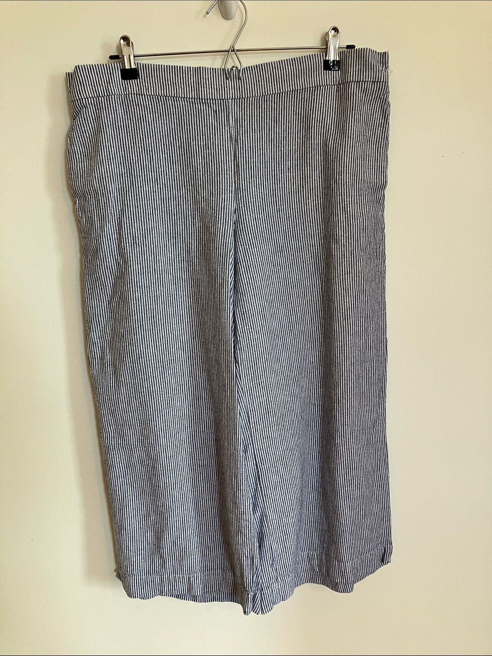 LOFT Blue and White Pinstripe Wide-Leg Capris